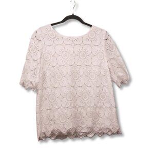 Banana Republic L White Floral Crochet Blouse boho Polyester